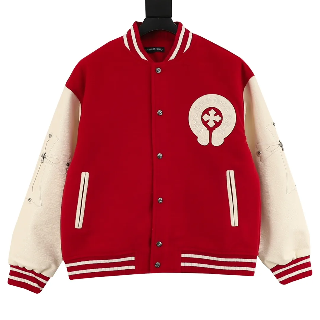 🅿️570 CH/Cro Heart Cross-leather patchwork baseball uniform jacket Warm reminder: It is recommended to hand wash or dry clean! ! This year is particularly popular. Baseball uniform jackets are available at all levels on the market (you must compare the details). The most powerful quality control. Baseball uniforms have been produced and researched for 7 years. The details are exquisite. With it, you will be the most handsome boy in the world. The fully painted four-button buckle (button with LOGO), the fabric is customized for more than a month. It is not ready-made in the market. It is made of wool blend, custom-woven and dyed. It has high color fastness. It is recommended to hand wash or dry clean for the first time. "Custom-woven knitted rib at the hem", the lining is made of silky and delicate cupro fiber material, which can be worn directly next to the body. It is extremely comfortable, a heavyweight item, purchase version! Size：XS-L